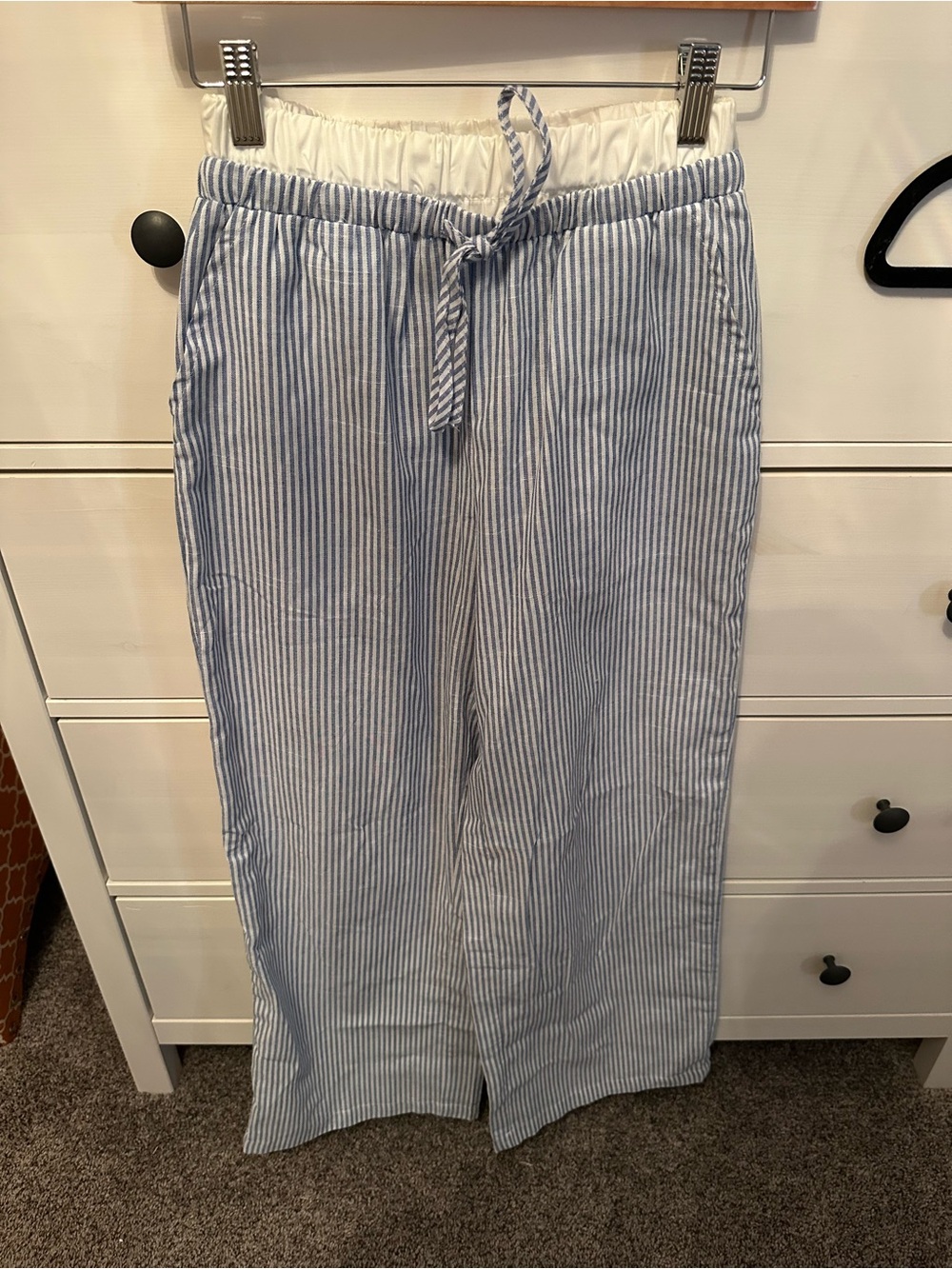 Blue & White Striped Drawstring Wide-Leg Pants